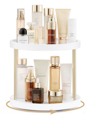 Mkono 360 Rotating Perfume Organizer, 2 Tier Makeup Skincare Holder, White