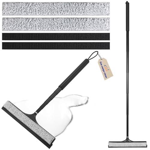 wlich Shower Squeegee with Long Handle Telescoping Window and Floor Extendable Squeegee for Shower Glass Bathroom Surfaces Mirrors and Smooth Floors Includes Replaceable and Washable Cloth Pads