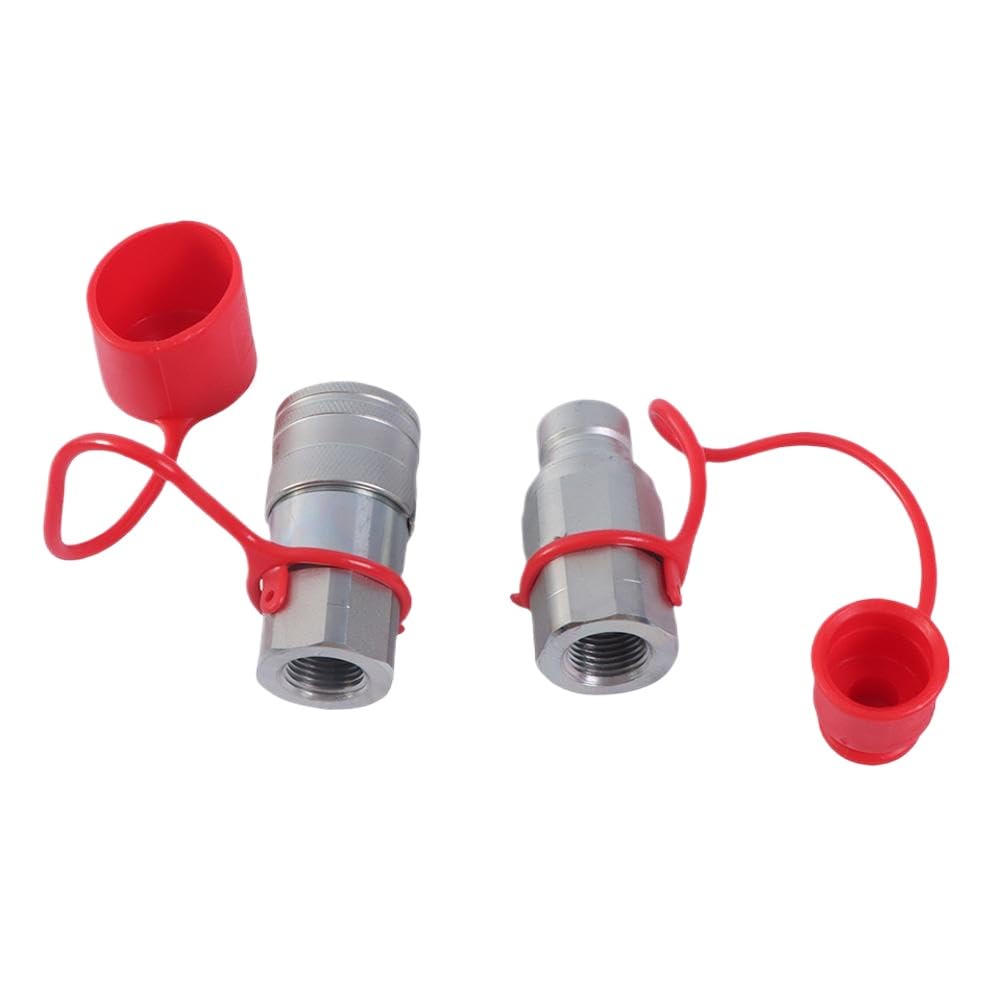 Flachdichtende Hydraulik Schnellkupplung Set 1/2 Zoll NPT Gewinde Mit Roten Kappen Für Skid Steer
