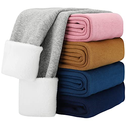 KEREDA Girls Fleece Lined Leggings Winter Warm Pants for Kids 9-10 Years Grey