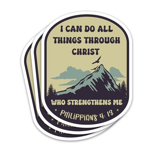 3PCs I Can Do All Things Through Christ Who Strengthens Me Christian Faith Sticker, Religious God Waterproof Vinyl Stickers Philippians 4:13 Jesus Bible Verse Decals for Water Bottle Journal 3 Inches