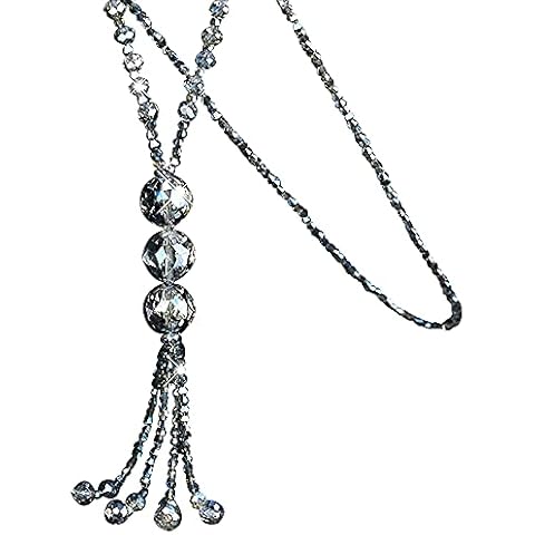 ABJFJE Hand Knotted Beads Endless Long Statement Necklace Glass Beads Ball Long Beaded Tassel Necklace Fashion Jewelry for Women Girls Gift Cover