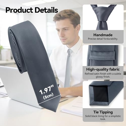 Image of Skinny Tie Men Women 2 inch (5CM) Slim Necktie Solid Thin Ties Formal