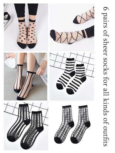 SOUTHRO 6 Pairs Sheer Mesh Socks for Women - Ankle High Transparent Tulle Socks 5