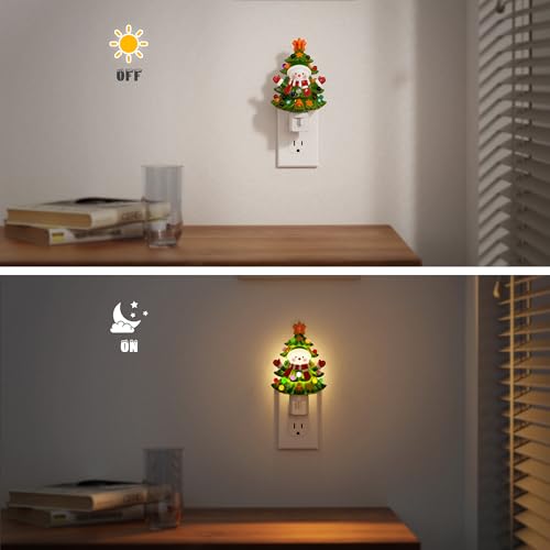 Image of JandCase Christmas Tree & Snowman Night Light | 3000K Night Lights Plug into Wall, Cute & Funny Ceramics Christmas Night Light, Kids, 360 Rotatable, Home Party Decor 1 Pack