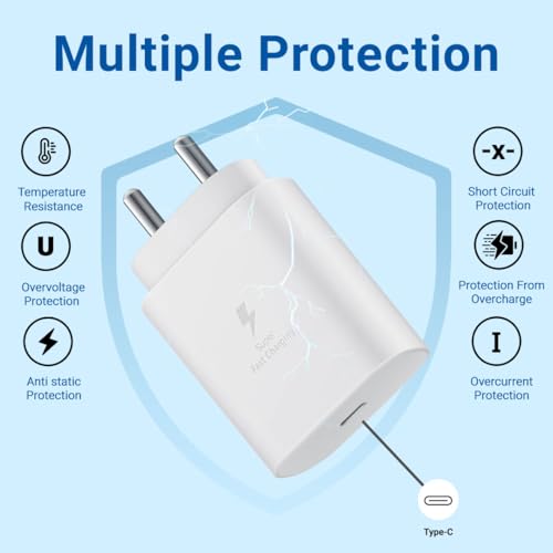 Image of 25W Adapter with Cable for Type-C Charger Compatible with Samsung Galaxy M13 5G Charger, 25 Watt USB Type C to C Pd Charging Adapter C Type, White