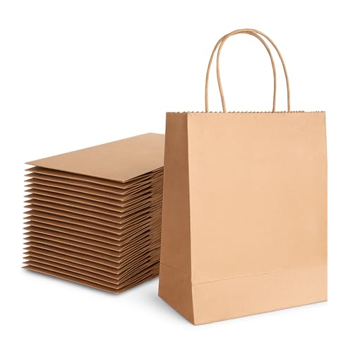 Image of Aakriti Craft Paper Bags, Rakhi Gift Bags with Handles, Small Craft Shopping Bags in Bulk for Boutiques, Small Business, Retail Stores, Gifts & Merchandise (BROWN-25PCS, Mini: 8.5 inch x 7 inch x 3.5 Inches)