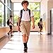Bienzoe Boys School Uniform Shorts: Kids Cotton Trendy Adjustable Waisted Flat Front Twill Bermuda Khaki 12