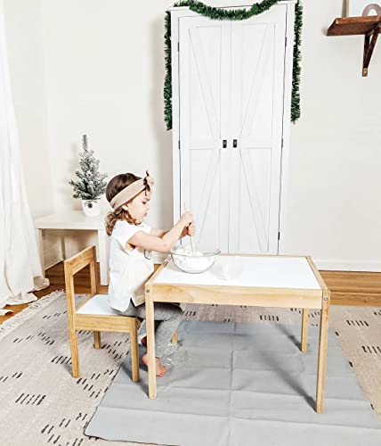 Image of Vegan Leather High Chair Mat by Lark Baby Goods (40 x 40 in) - Waterproof Wipeable Splat Mat for Under High Chair - Baby Floor Protection for Splash and Spill - Grey