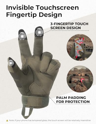 Image of KEMIMOTO Tactical Gloves for Men, Touchscreen Motorcycle Gloves with Hard Shell & Palm Padding for Sports Motorcycle Cycling Tactical Airsoft Paintball Hunting Hiking Camping Climbing