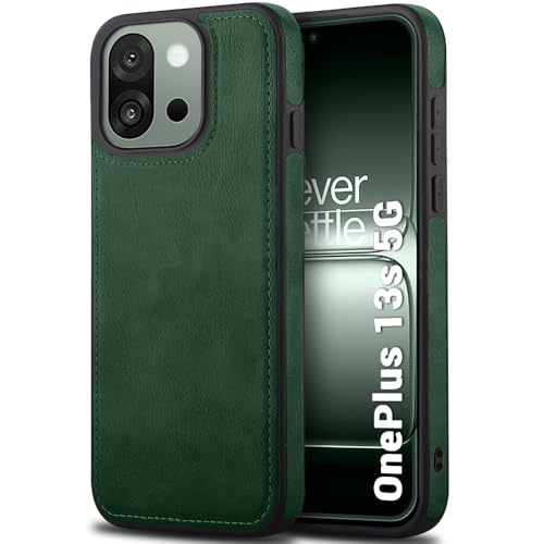 TheGiftKart Genuine Leather Finish Back Cover Case for OnePlus 13s 5G | Shockproof Design | Raised Edges for Camera & Screen Protection | Stunning Minimalist Design Back Cover for OnePlus 13s (Green)