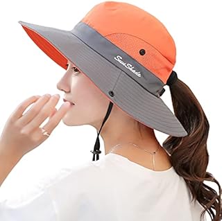 Women's Sun Hat Outdoor UV Protection Foldable Mesh Bucket Hat Wide Brim Summer Beach Fishing Cap Orange