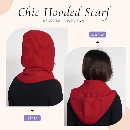 PuTian Hooded Scarf for Women Hat Scarf Set 2 in One - Soft Warm Knitted Neck Wear for Winter Cold Weather Neck Warmer3