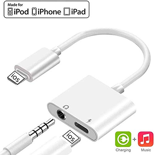 For iPhone 3.5mm Headphone Adapter Splitter Cable Accessories Aux Cable for iPhone8/8 Plus/7/7Plus/11/X/XR 2 in 1 Audio Adapter & Charger Dongle Adaptor Earphone Audio Connector Support All iOS System