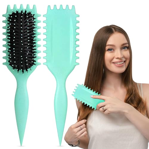 STYLESWAY New 2025 Curly Hair Brush, Curl Defining Brush, Curly Hair Brush,Unisex, Flexible Detangling and Styling Brush, Reduces Frizz and Pulling, Perfect for Wet & Dry Hair Care (GREEN)