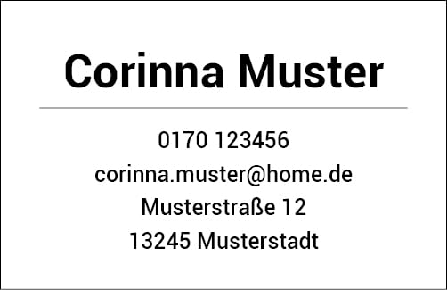 Visitenkarten personalisiert mit Ihrem Wunschtext. 85x55mm Groß Top Qualität direkt vom Hersteller D21 (25 Stück)
