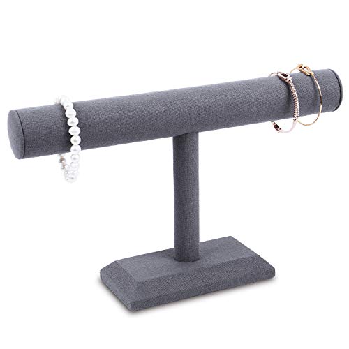 MOOCA Bracelet Holder Jewelry Display Jewelry Stand Organizer Bangle Stand Bracelet Holder Watch Display Stand Wood Linen Watch Display Stand, 12"W x 3"D x 7 1/2"H, Dark Gray