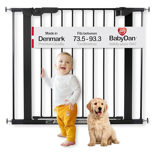 BabyDan Premier, Cancelletto per scale a pressione, 73,5-93,3 cm, Cancelletto per bambini, metallo, nero, Made in Denmark - (Cancelletto per animali domestici)