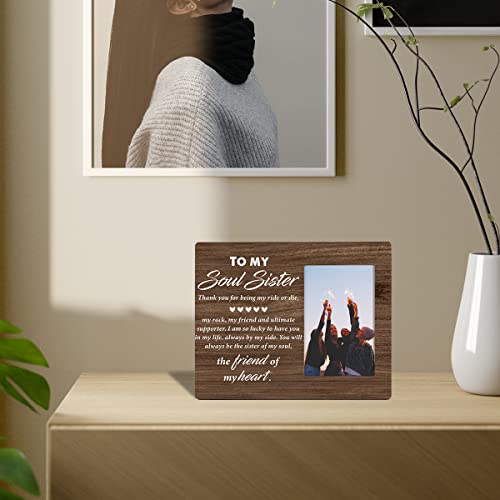 Nurawo Soul Sister Wood Picture Frame Rustic Friendship Wooden Photo Frame For Tabletop Or Wall Display (For 4X6 Photo), Besties Sisters Gift #TOP2