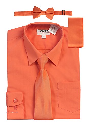 Image of Gioberti Boy's Long Sleeve Dress Shirt + Solid Tie, Bow Tie, and Hanky