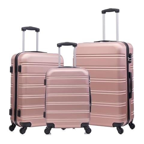 Merax 3 Piece Suitcase Hardshell Carry Spinner Wheel Luggage Set for Women, Rosy Gold, 20/24/28 Inch Cover