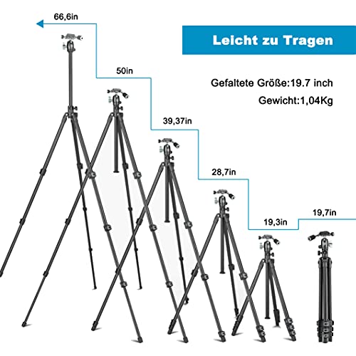 Kamera Stativ aus Aluminium Flexibel Dreibeinstativ Fotostativ mit Kugelkopf und Stativtasche Tragfähigkeit 6KG… – Bild 8