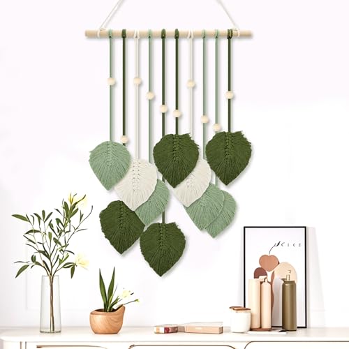 Tapiz de Macramé para Colgar en la Pared de Yesaler: Tapiz de Hojas de Macramé Boho Deco Hecho a Mano Decoración de Pared para Dormitorio Sala de Estar