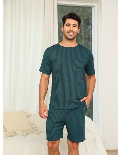 Matching Pajamas for Couples Ribbed Knit Lounge Set Soft Short Sleeve 2 Pieces Sleepwear S-XXL3