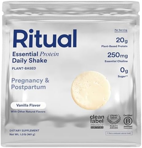 Ritual Prenatal Vegan Plant Based Protein Powder: Choline to Support Pregnancy, Postpartum, & Lactation, 20g Organic Pea Protein from Regenerative Farms in USA, Sugar Free†, Vanilla, 1 Lbs