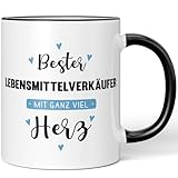 JUNIWORDS Tasse, Bester Lebensmittelverkäufer, mit ganz viel Herz, Schwarz (6052754)