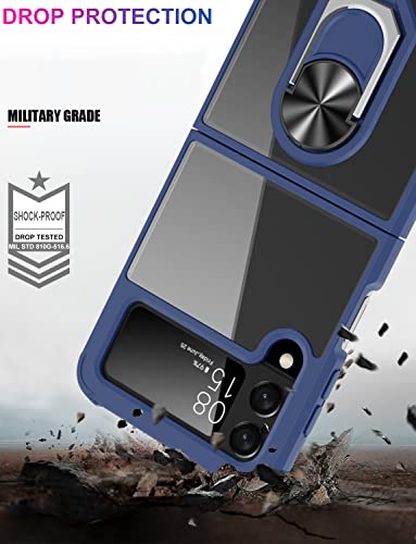 Ikazz Galaxy Z Flip 4 Case,Samsung Z Flip 4 Cover Crystal Clear Anti-Yellow Shock Absorption Acrylic Protective Phone Case With Magnetic Ring Kickstand For Samsung Galaxy Z Flip 4,Blue #TOP3