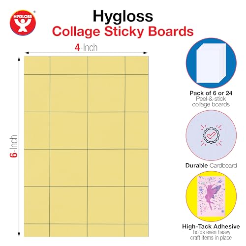 Image of Hygloss Sticky Collage Boards - 6 Pack 4 inchx6 inch Self Stick Collage Boards for Kids - Peel & Stick Mounting Boards for Art Projects, School Crafts, Classrooms, and DIY Displays