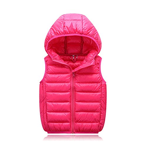 MOONMALLS Kids Boys Girls Hooded Vest Warm Down Waistcoat Outerwear Fall Winter Lightweight Sleeveless Jacket (Rose Pink, 2T)