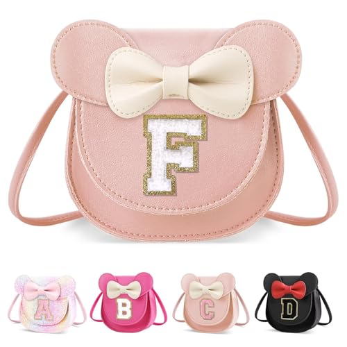 XSUIOY Toddler Purse Girl Wallet for Kids 2-9 Year Old Birthday Gifts Cute Mouse Ear Bow Crossbody Shoulder Purses Personalized Initial Purse Toddler Wallet Gifts for Little Girl(pink_F)