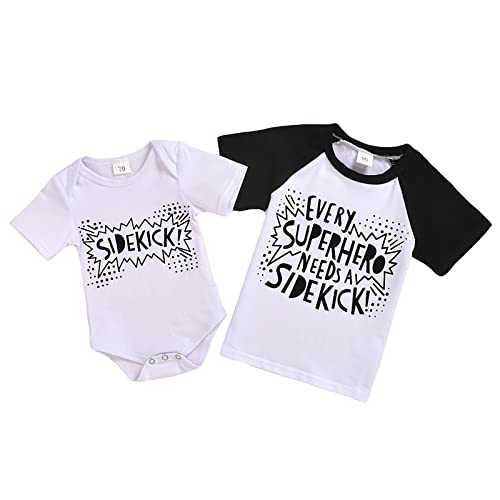 Image of JEELLIGULAR Baby Boy Sibling Shirts Romper Big Brother Long Sleeve T-Shirt & Little Brother Bodysuit Matching Outfits