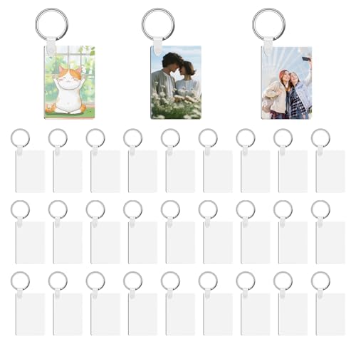 VPJ Sublimation Keychain Blanks 90Pcs Keychain Blanks Bulk 30Pcs 1.6x2.4inch MDF Double Sided Heat Transfer Rectangle Keychains with Rings and Clips Best DIY Craft Gifts