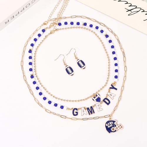 Game Day Necklace for Women Beaded Football Choker Necklace Layered Link Chain Necklaces Sport Team Accessories Game Day Outfits Accessories Football Jewelry Gifts2