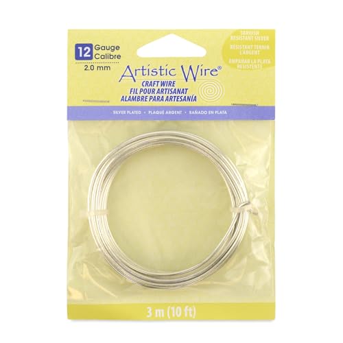 Artistic Wire, 12 Gauge Silver Plated Tarnish Resistant Colored Copper Craft Wire, Gold Color, 10 ft