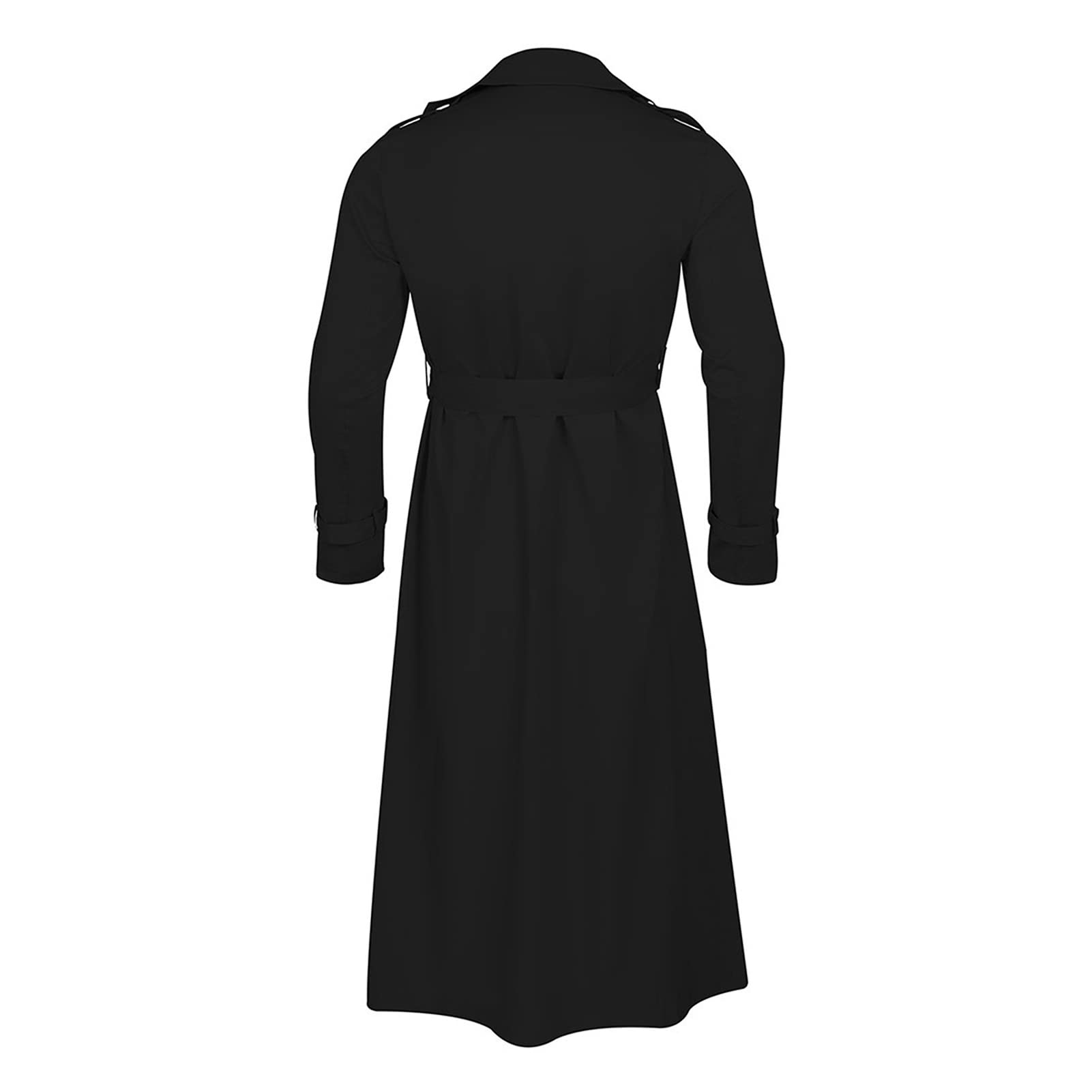 Maiyifu-GJ Mens Lapel Double Breasted Trench Coat Stylish Slim Fit Long Belted Windbreaker Casual Windproof Peacoat Overcoat (Black,Large)