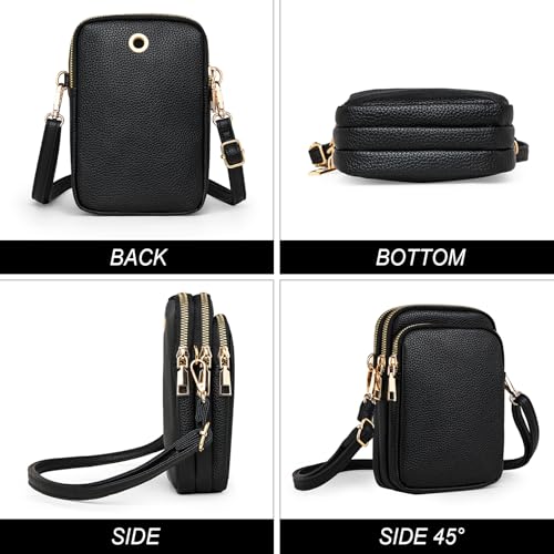 Cell Phone Purse Small Crossbody Bag for Women Men Leather Mini Shoulder Bag Wallet with Card Holder Slot Pouch Neck Strap for All Smartphones iPhone 16 Pro Max 15 Plus 14 13 12 11 X up to 7.5" Black3