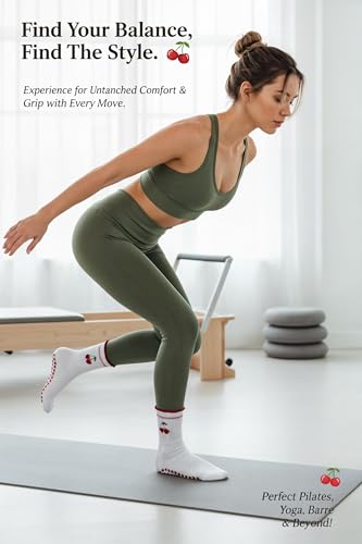 Pilates Socks with Non-Slip Grips Yoga Grippy Barre Workout Athletic Crew Anti-Slip Grip Socks for Women4