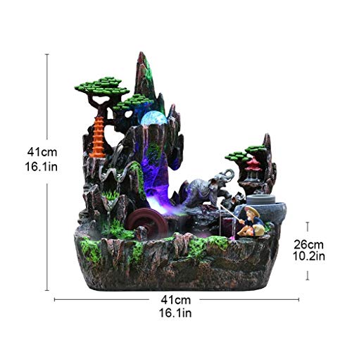 FMOGE Innenbrunnen Lucky Elephant Desktop-Brunnen Künstlicher Bergsteinpavillon Und Drehrad Innendekorationsbrunnen Kreativer Innenbefeuchter Geeignet Für Wohnzimmer Schlafzimmer Büro I. - Image 3