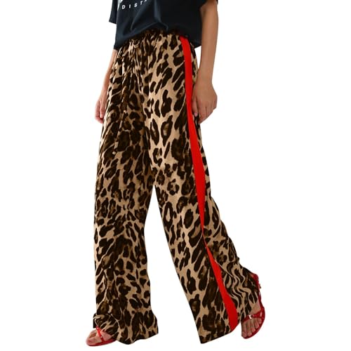 Kubbon Leopard Pants Women Elastic Waisted Wide Leg Pants Casual Stretchy Lounge Pant Palazzo Trousers with Pockets2