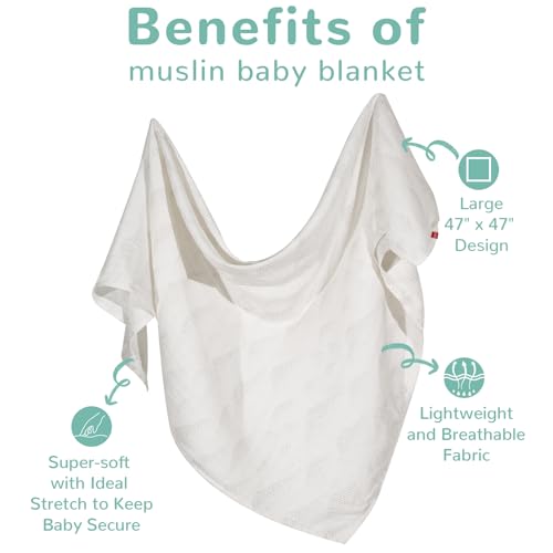 Image of HECCEI Muslin Baby Swaddle Blanket Bamboo Cotton 47 x 47 Inches | Soft Breathable Receiving Blanket Swaddles for Newborn Registry Gift for Baby Showers