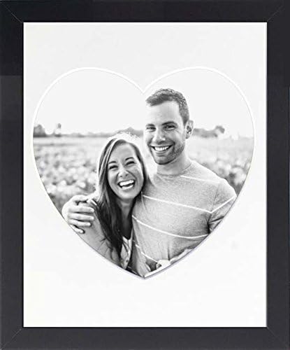 Frame Company Black Picture Frame with Heart Shaped Ivory Mount, Size 10x8-Inches