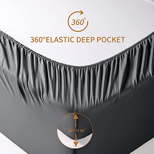 Shilucheng 1000 Thread Count Cotton Queen Size Sheets, Smooth Luxury Bed Sheets Set, Breathable Egyptian 100% Cotton Sheets, 16 Inch Deep Pocket-4 Piece (Queen, Dark Grey) #TOP6