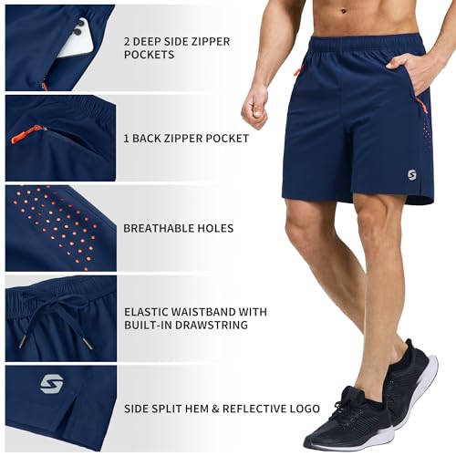 Image of Men's Running Athletic Shorts 7 Inch Quick Dry Lightweight Workout Gym Tennis Shorts 3 Zipper Pockets