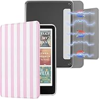 Litvana Detachable Magnetic Case for 6'' Kindle 2024 and 2022 (11 Generation), Slim PU Shell Cover Case with Auto Wake/Sleep, Pink and White Stripes