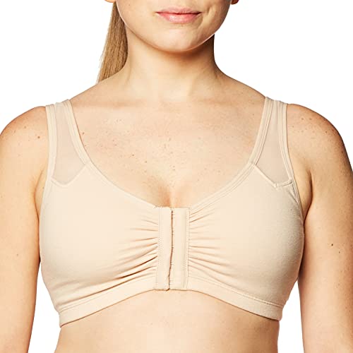 Fruit of the Loom Women's Comfort Front Close Sport Bra with Mesh Straps, Sand, 42