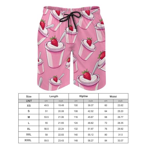 Strawberry Yogurt Men's Swim Trunks Board Shorts Beachshorts Swimsuits with Pockets Mesh Liner2